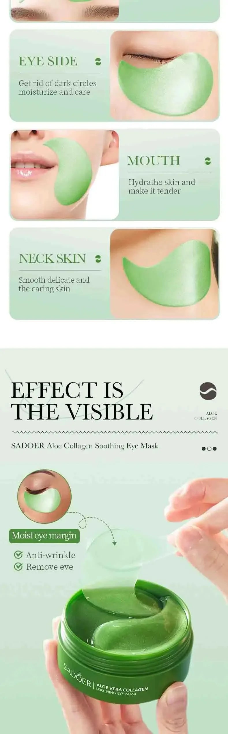60pcs Aloe Vera Collagen Eye Mask Anti Dark C60 Stück Aloe Vera Kollagen Augenmasken – gegen dunkle Augenringe, Tränensäcke, Feuchtigkeitsverlust & Faltenpflegeircles Eyes Bags Moisturizing Anti-Wrinkles Eye Patches Eyes Skin Care Products