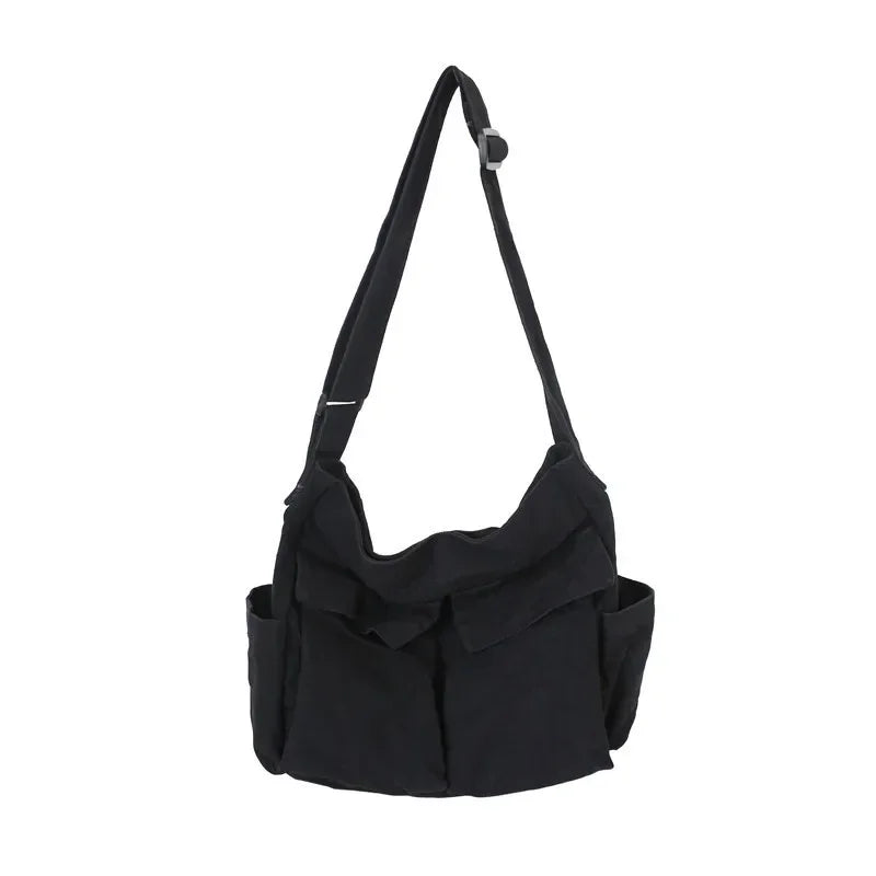 Damen Schul-Messenger-Tasche – Schultertasche für Frauen, große Kapazität, lässige Canvas-Tasche, Einfarbig, für Alltag und Schule