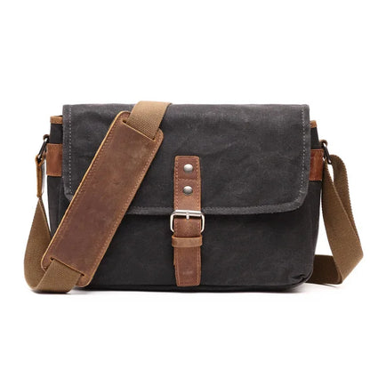 Herren Vintage Schultertasche aus geöltem Wachscanvas – Stoßfeste DSLR-Kameratasche, wasserdichte Canvas-Messenger- und Crossbody-Tasche, lässig und vielseitig