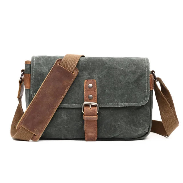 Herren Vintage Schultertasche aus geöltem Wachscanvas – Stoßfeste DSLR-Kameratasche, wasserdichte Canvas-Messenger- und Crossbody-Tasche, lässig und vielseitig