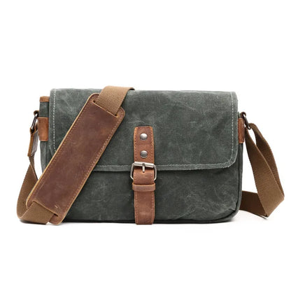 Herren Vintage Schultertasche aus geöltem Wachscanvas – Stoßfeste DSLR-Kameratasche, wasserdichte Canvas-Messenger- und Crossbody-Tasche, lässig und vielseitig