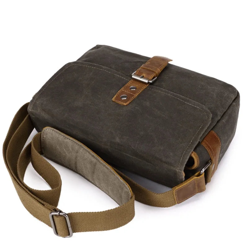 Herren Vintage Schultertasche aus geöltem Wachscanvas – Stoßfeste DSLR-Kameratasche, wasserdichte Canvas-Messenger- und Crossbody-Tasche, lässig und vielseitig
