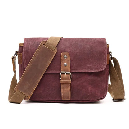 Herren Vintage Schultertasche aus geöltem Wachscanvas – Stoßfeste DSLR-Kameratasche, wasserdichte Canvas-Messenger- und Crossbody-Tasche, lässig und vielseitig