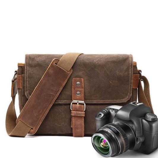 Herren Vintage Schultertasche aus geöltem Wachscanvas – Stoßfeste DSLR-Kameratasche, wasserdichte Canvas-Messenger- und Crossbody-Tasche, lässig und vielseitig