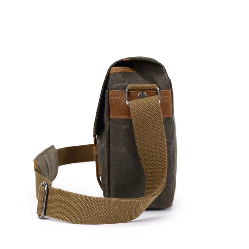 Herren Vintage Schultertasche aus geöltem Wachscanvas – Stoßfeste DSLR-Kameratasche, wasserdichte Canvas-Messenger- und Crossbody-Tasche, lässig und vielseitig