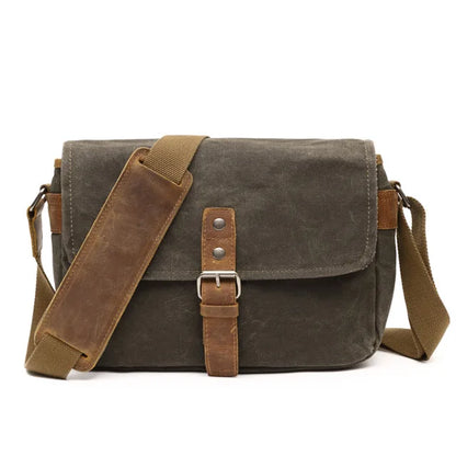 Herren Vintage Schultertasche aus geöltem Wachscanvas – Stoßfeste DSLR-Kameratasche, wasserdichte Canvas-Messenger- und Crossbody-Tasche, lässig und vielseitig