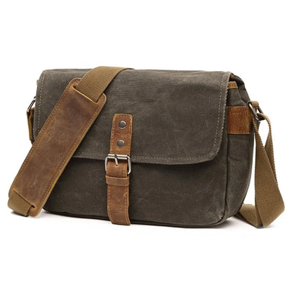 Herren Vintage Schultertasche aus geöltem Wachscanvas – Stoßfeste DSLR-Kameratasche, wasserdichte Canvas-Messenger- und Crossbody-Tasche, lässig und vielseitig