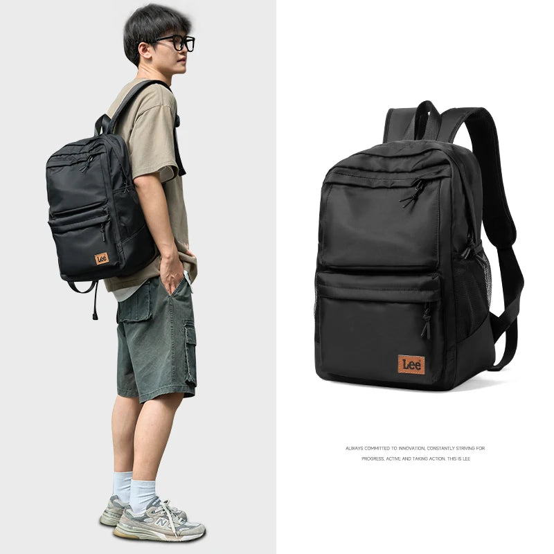 Klassischer Schwarzer Unisex College-Rucksack – Große Kapazität, lässig, Freizeit, Nylon Laptop-Rucksack für Damen und Herren