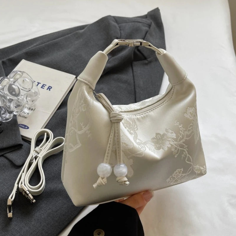 Lässige Bestickte Handtasche im Chinesischen Stil – Canvas Hanfu Stickerei, Reißverschluss Crossbody Bag, Cheongsam-Tasche für Party