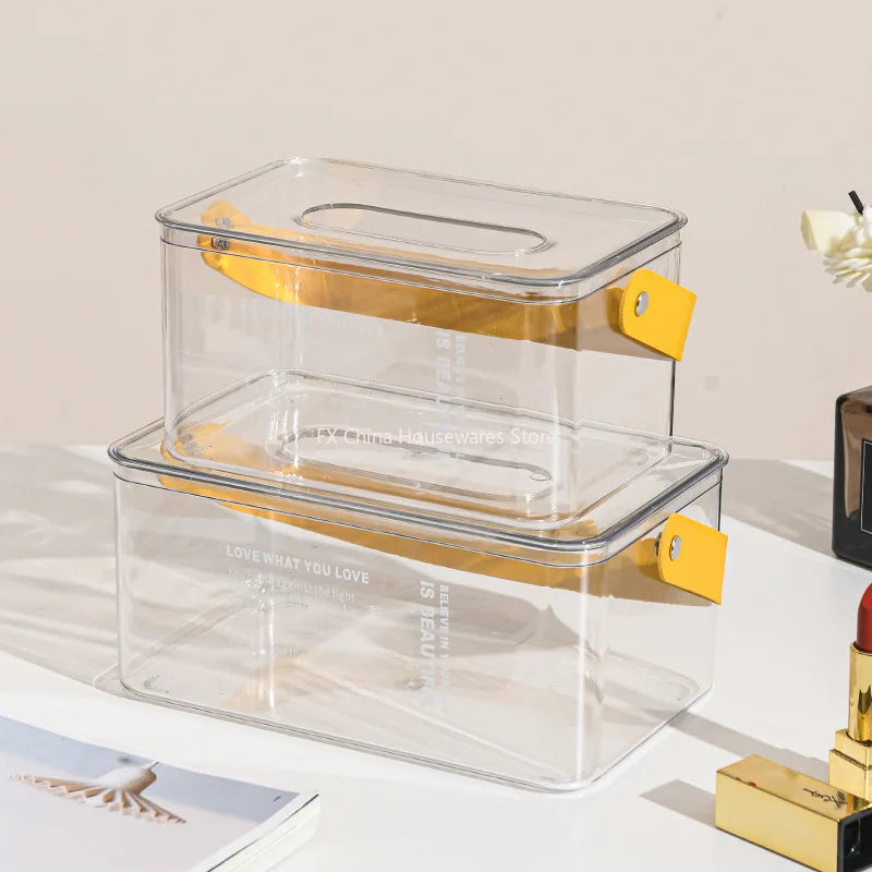 Tragbare Taschentuchbox mit Deckel für den Heim- und Schreibtischgebrauch, kreatives minimalistisches Design mit Pull-out-Funktion, transparente und leichte Aufbewahrungsbox für Taschentücher.