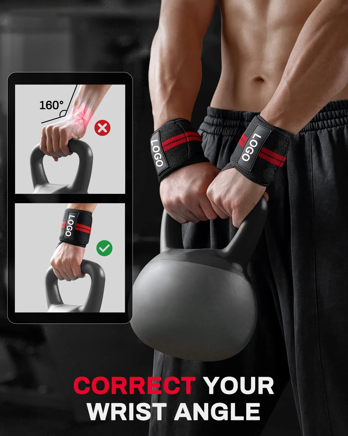 „1 Paar Extra starke Handgelenkstützen – Handgelenkbandagen für Gewichtheben, Fitness, Gym-Training, mit individuellem Logo“
