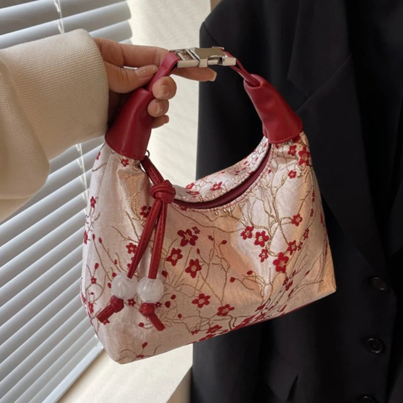 Lässige Bestickte Handtasche im Chinesischen Stil – Canvas Hanfu Stickerei, Reißverschluss Crossbody Bag, Cheongsam-Tasche für Party
