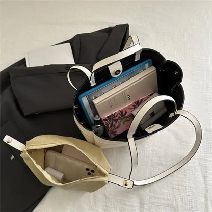 Einfarbige PU-Leder-Handtasche für Damen – Schulter- und Tote-Tasche mit großem Fassungsvermögen, Alltagstasche für Pendeln, Shopping und Crossbody-Tragen