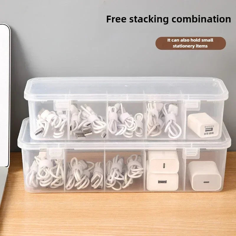 Transparente Kabel-Organizer-Box mit Deckel – Staubdichte Aufbewahrungsbox für Datenkabel, Karten & Zubehör, Büro & Zuhause