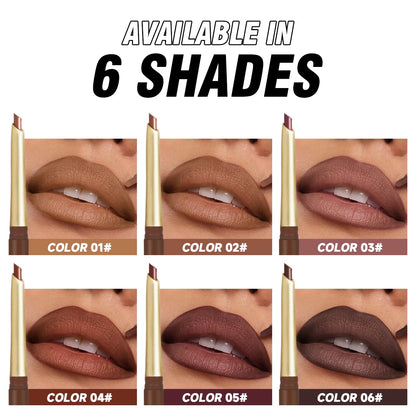 Matte Lippenkonturenstifte in 6 Farben – abgeschrägte Präzisionsspitze, natürliche Nude- & Brauntöne, langanhaltendes Make-up