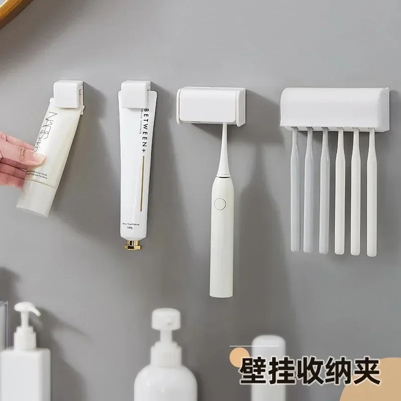 Wandmontierter Badezimmer-Zahnbürstenhalter – Zahncreme-Rack, Punch-Free Aufbewahrung für Zahnbürsten, Badezimmer-Accessoires