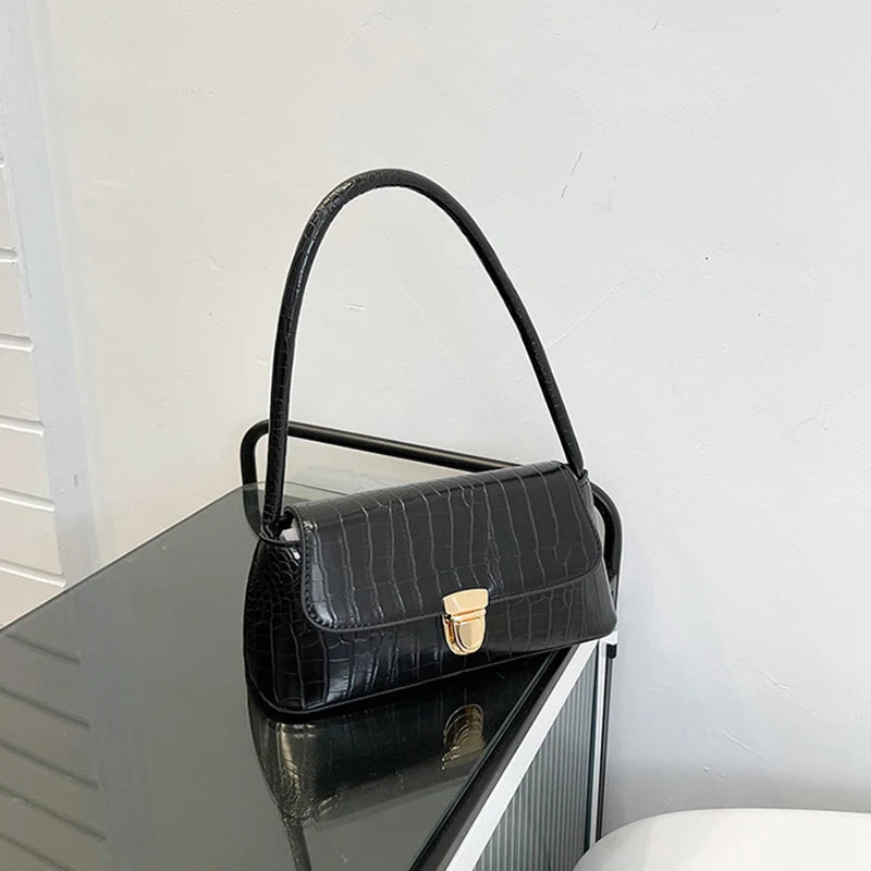 Modische und vielseitige Ein-Schulter-Handtasche für Damen mit Steinmuster – Unterarmtasche aus PU, kleine quadratische Handtasche