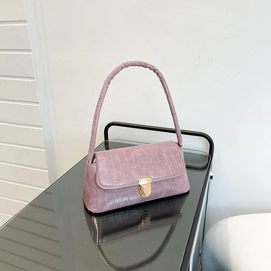 Modische und vielseitige Ein-Schulter-Handtasche für Damen mit Steinmuster – Unterarmtasche aus PU, kleine quadratische Handtasche