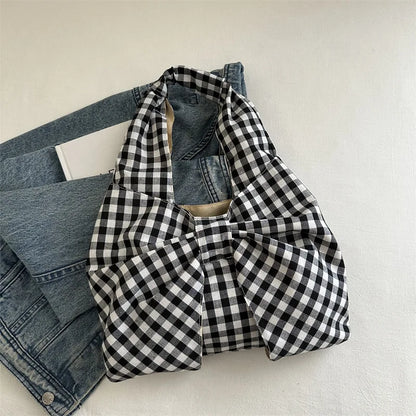 Retro Plaid-Schultertasche mit Schleife für Damen – Schlichte Pendler-Unterarmtasche, Lässige Tragbare Damen-Shopping-Tasche, Tote Bag