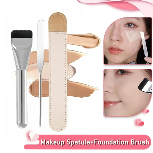 Edelstahl Make-up Spatel & Mischstab Set – Foundation Pinsel, Lidschatten- und Creme-Mischwerkzeug, Pigment-Mixer, Gesichtskontur-Pinsel