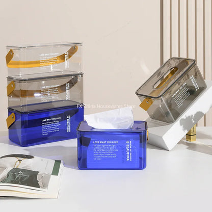 Tragbare Taschentuchbox mit Deckel für den Heim- und Schreibtischgebrauch, kreatives minimalistisches Design mit Pull-out-Funktion, transparente und leichte Aufbewahrungsbox für Taschentücher.