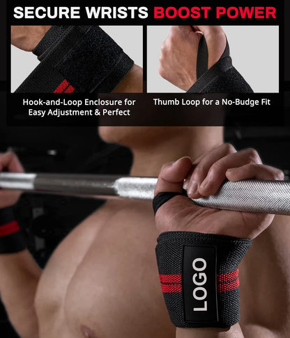 „1 Paar Extra starke Handgelenkstützen – Handgelenkbandagen für Gewichtheben, Fitness, Gym-Training, mit individuellem Logo“
