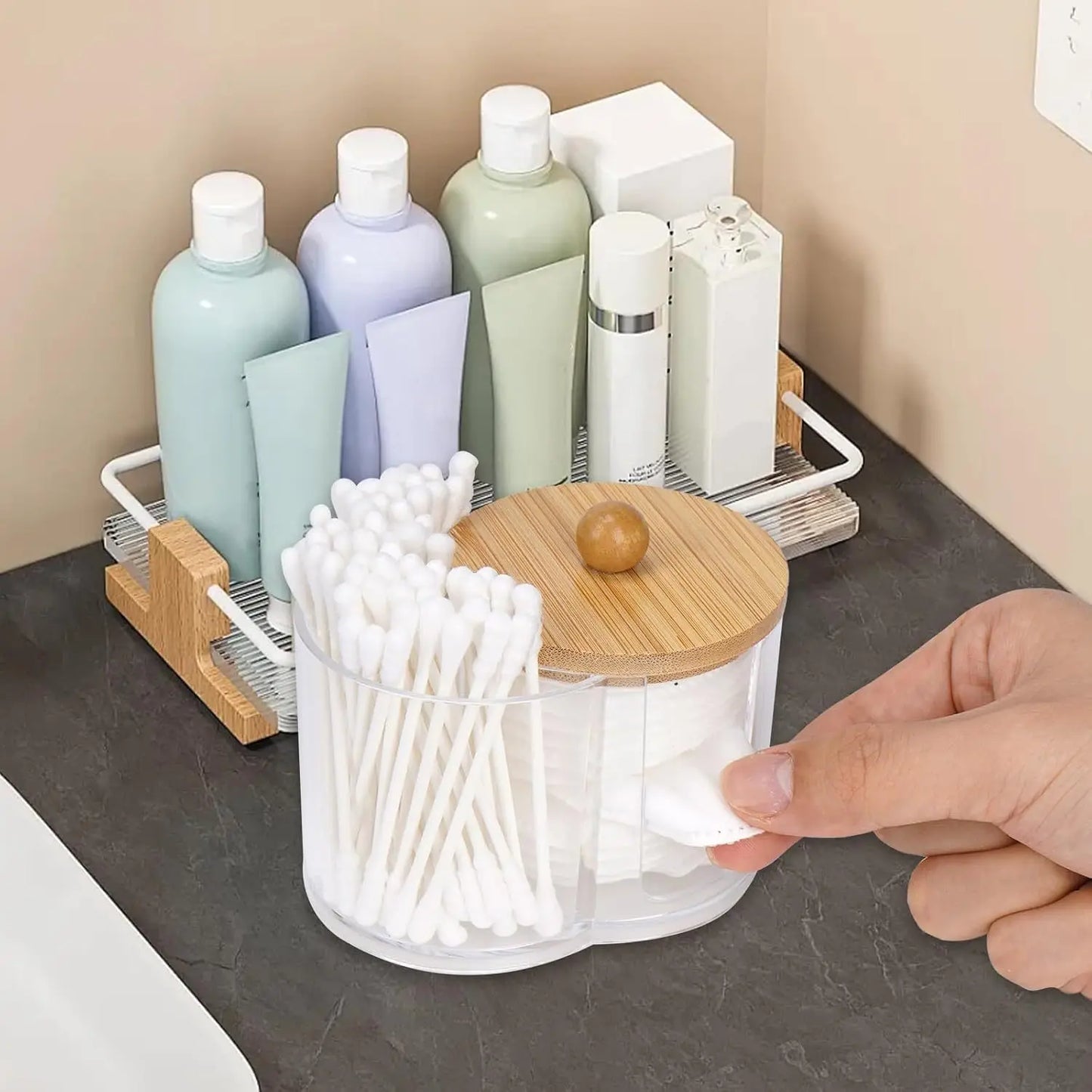 Transparenter Wattepad- und Wattestäbchenhalter mit 2 Fächern – Badezimmer-Organizer für Make-up & Pflege