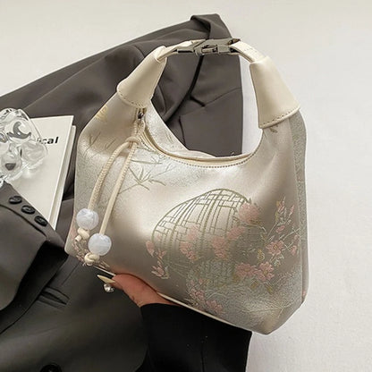 Lässige Bestickte Handtasche im Chinesischen Stil – Canvas Hanfu Stickerei, Reißverschluss Crossbody Bag, Cheongsam-Tasche für Party