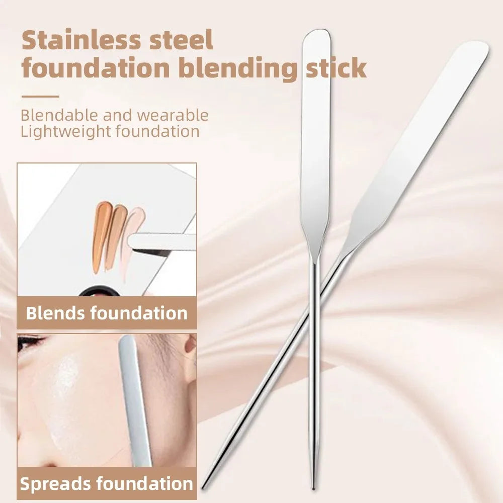 Edelstahl Make-up Spatel & Mischstab Set – Foundation Pinsel, Lidschatten- und Creme-Mischwerkzeug, Pigment-Mixer, Gesichtskontur-Pinsel
