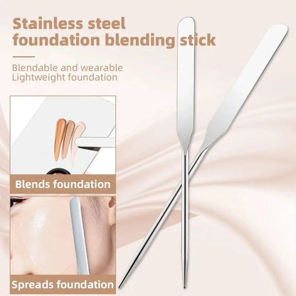 Edelstahl Make-up Spatel & Mischstab Set – Foundation Pinsel, Lidschatten- und Creme-Mischwerkzeug, Pigment-Mixer, Gesichtskontur-Pinsel