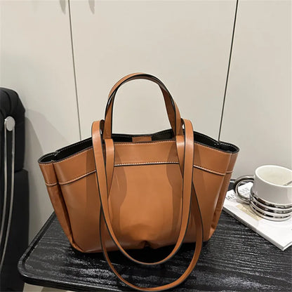 Einfarbige PU-Leder-Handtasche für Damen – Schulter- und Tote-Tasche mit großem Fassungsvermögen, Alltagstasche für Pendeln, Shopping und Crossbody-Tragen
