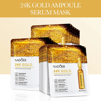 15 Stück 24K Gold Vitamin C & Hyaluronsäure Gesichtsmasken – Feuchtigkeitsspendend, Straffend & Intensiv Hydratisierend – Gesichtspflege für strahlende Haut