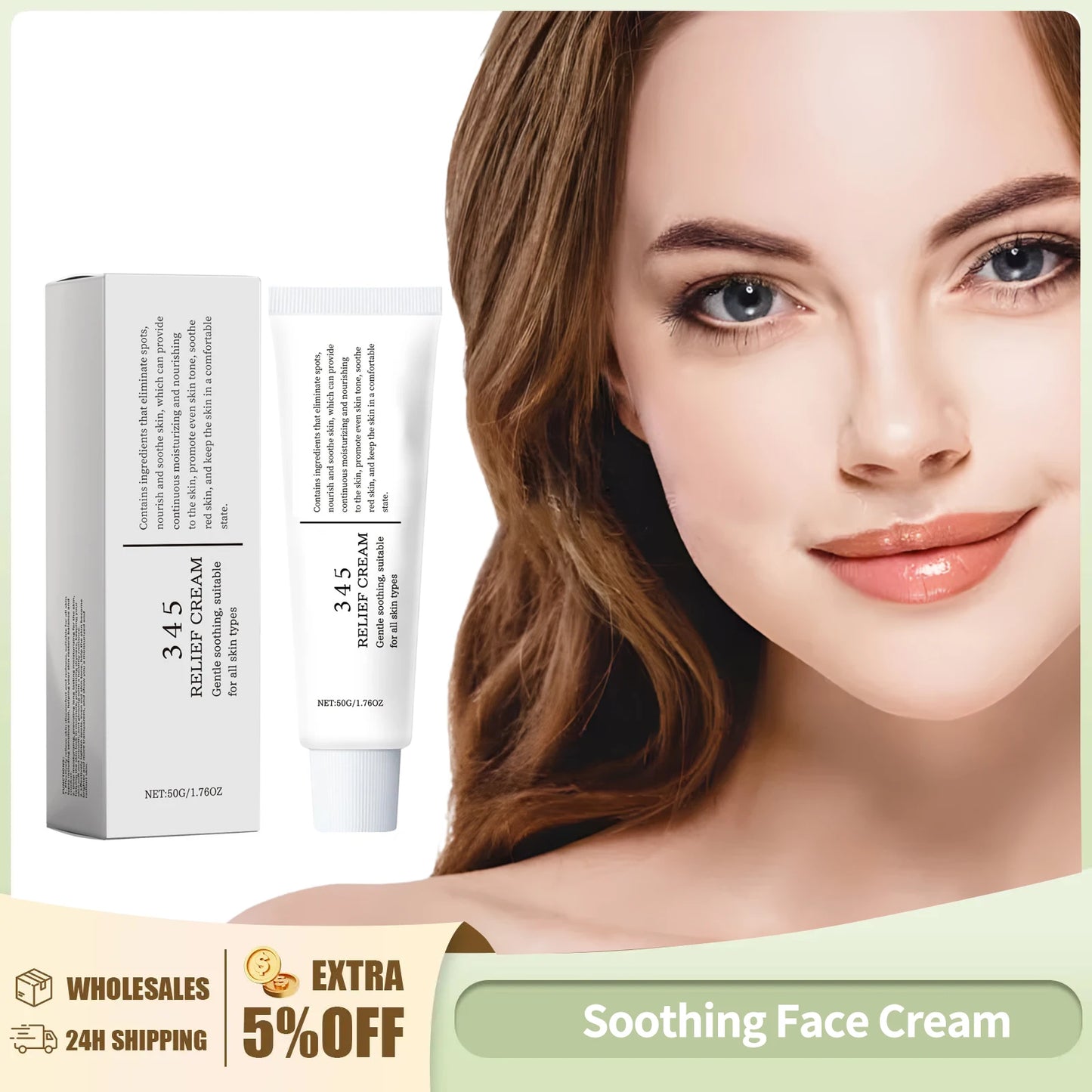 345 Relief Cream – Beruhigende Pflege gegen Rötungen, Lifting-Effekt, Aufhellend & Ausgleichender Hautton, Feuchtigkeitsspendende Glättungscreme 50 g