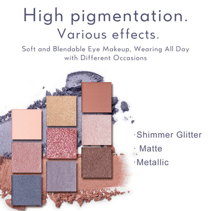Lidschattenpalette – 9 Farben, Matt & Schimmer, Hochpigmentiert, Cremige Textur, Natürliche Bronze- & Neutral-Töne