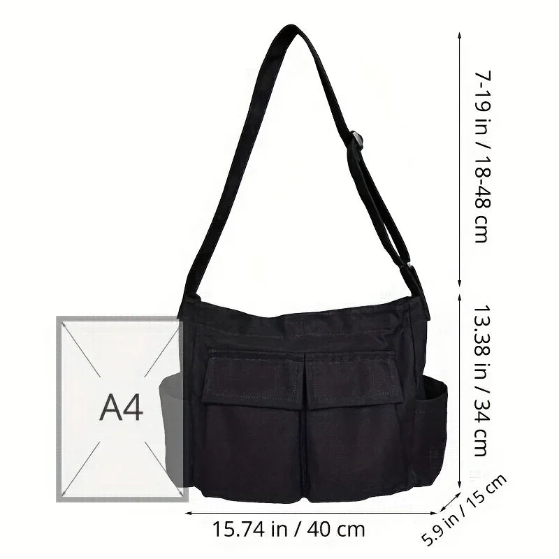 Damen Schul-Messenger-Tasche – Schultertasche für Frauen, große Kapazität, lässige Canvas-Tasche, Einfarbig, für Alltag und Schule