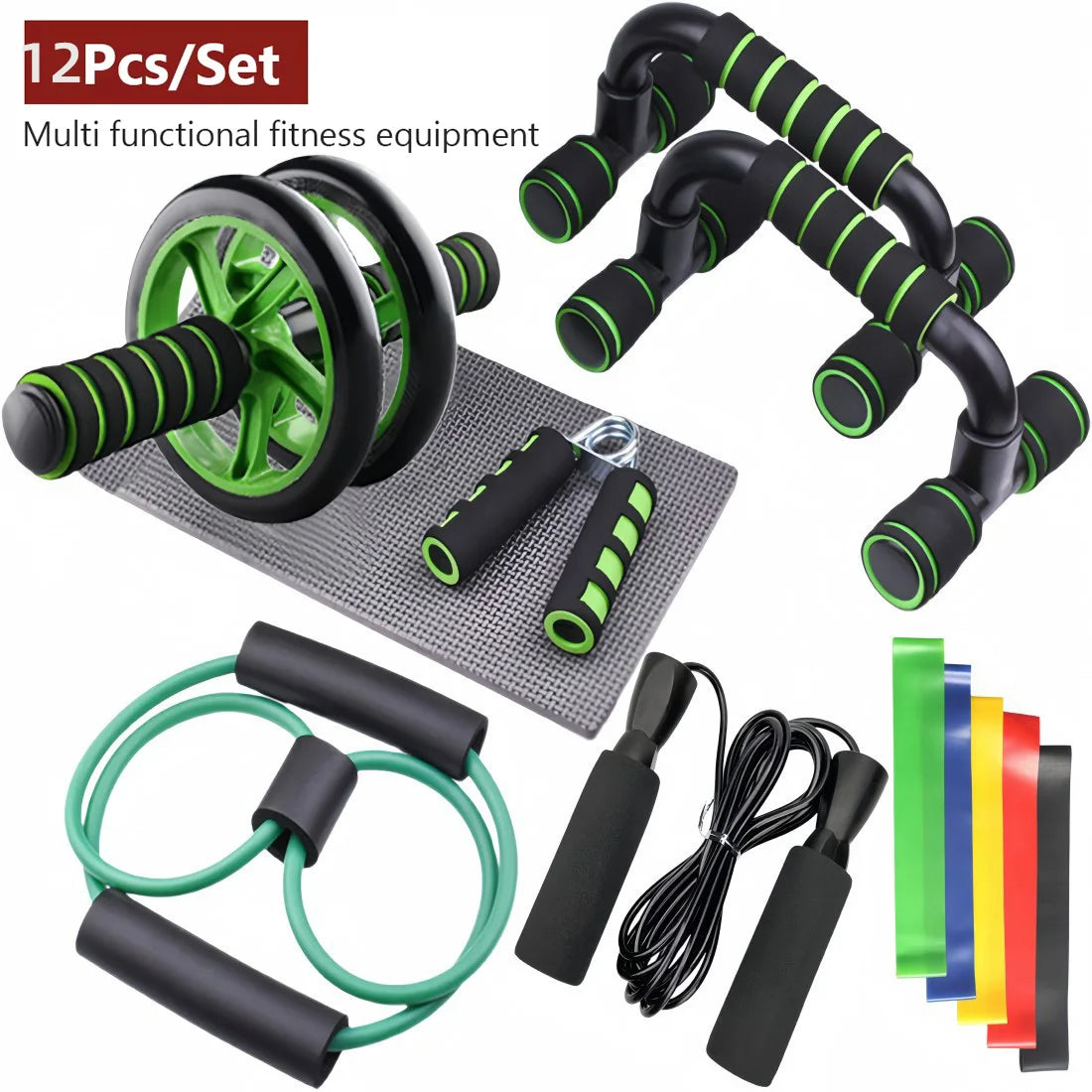 12-teiliges Ab-Roller Set – Bauchmuskeltrainer & Push-Up Unterstützung für Home Gym, Fitnessgeräte für Indoor Training