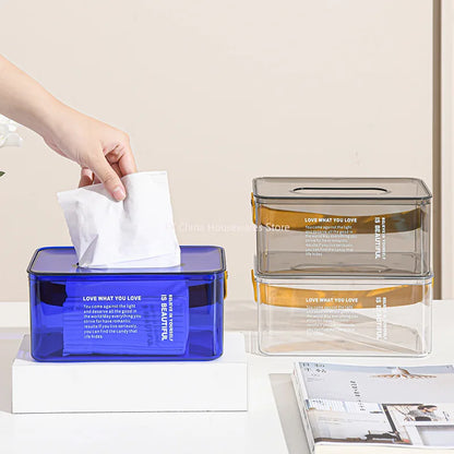 Tragbare Taschentuchbox mit Deckel für den Heim- und Schreibtischgebrauch, kreatives minimalistisches Design mit Pull-out-Funktion, transparente und leichte Aufbewahrungsbox für Taschentücher.