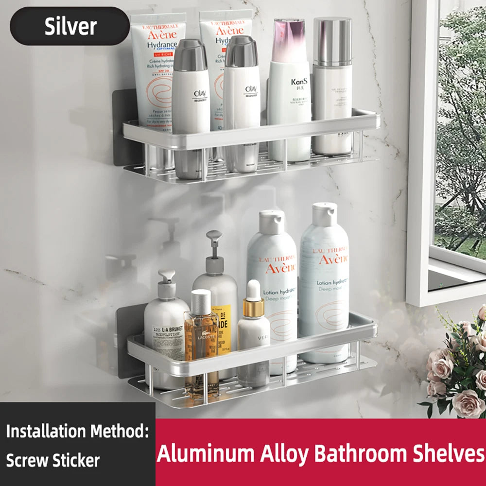 Wandmontiertes Eckregal fürs Badezimmer – Rechteckiges Duschregal ohne Bohren, Wandablage für Shampoo, Handtücher und Badaccessoires