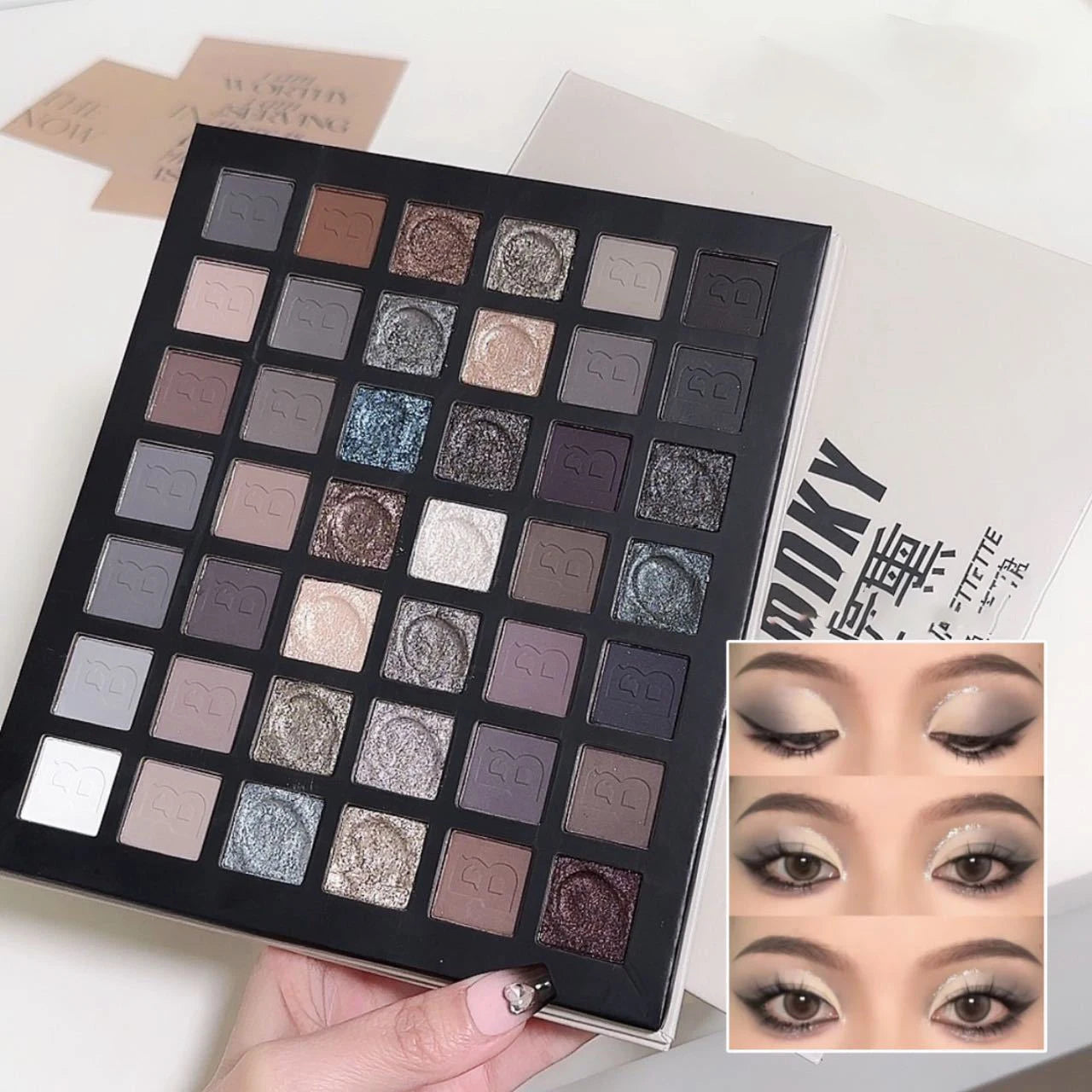 42-Farben Lidschattenpalette – Matte & Schimmer – Punk Smoky, Zementgrau & Dark Edition für Gothic- und Europäische Make-up-Looks