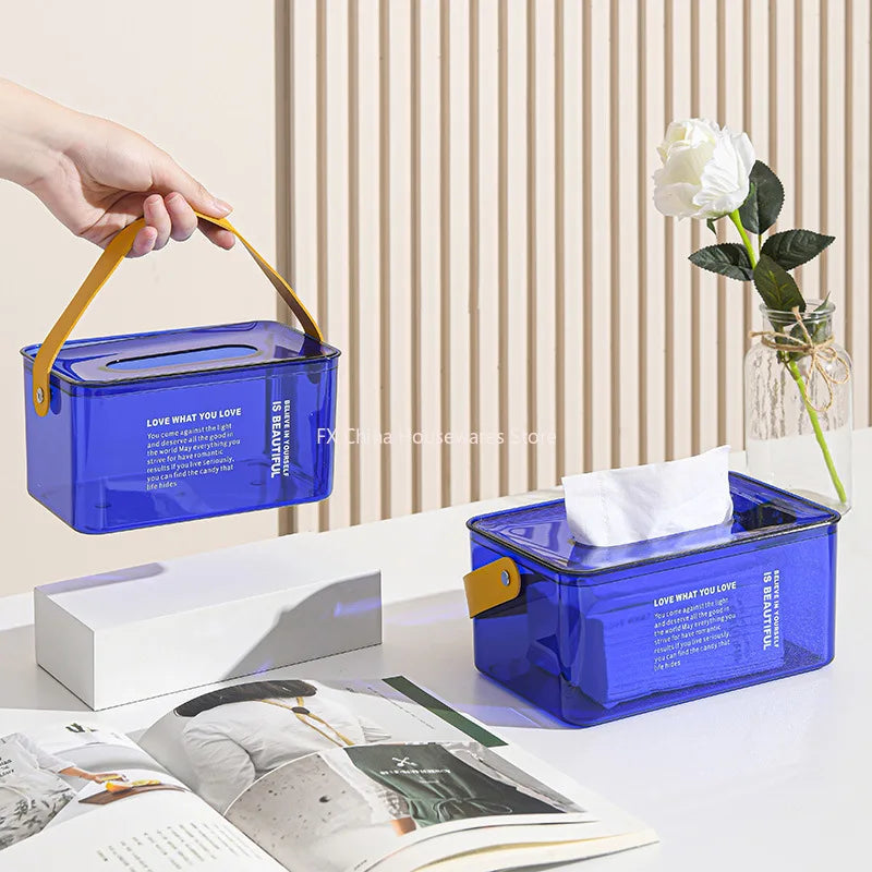 Tragbare Taschentuchbox mit Deckel für den Heim- und Schreibtischgebrauch, kreatives minimalistisches Design mit Pull-out-Funktion, transparente und leichte Aufbewahrungsbox für Taschentücher.