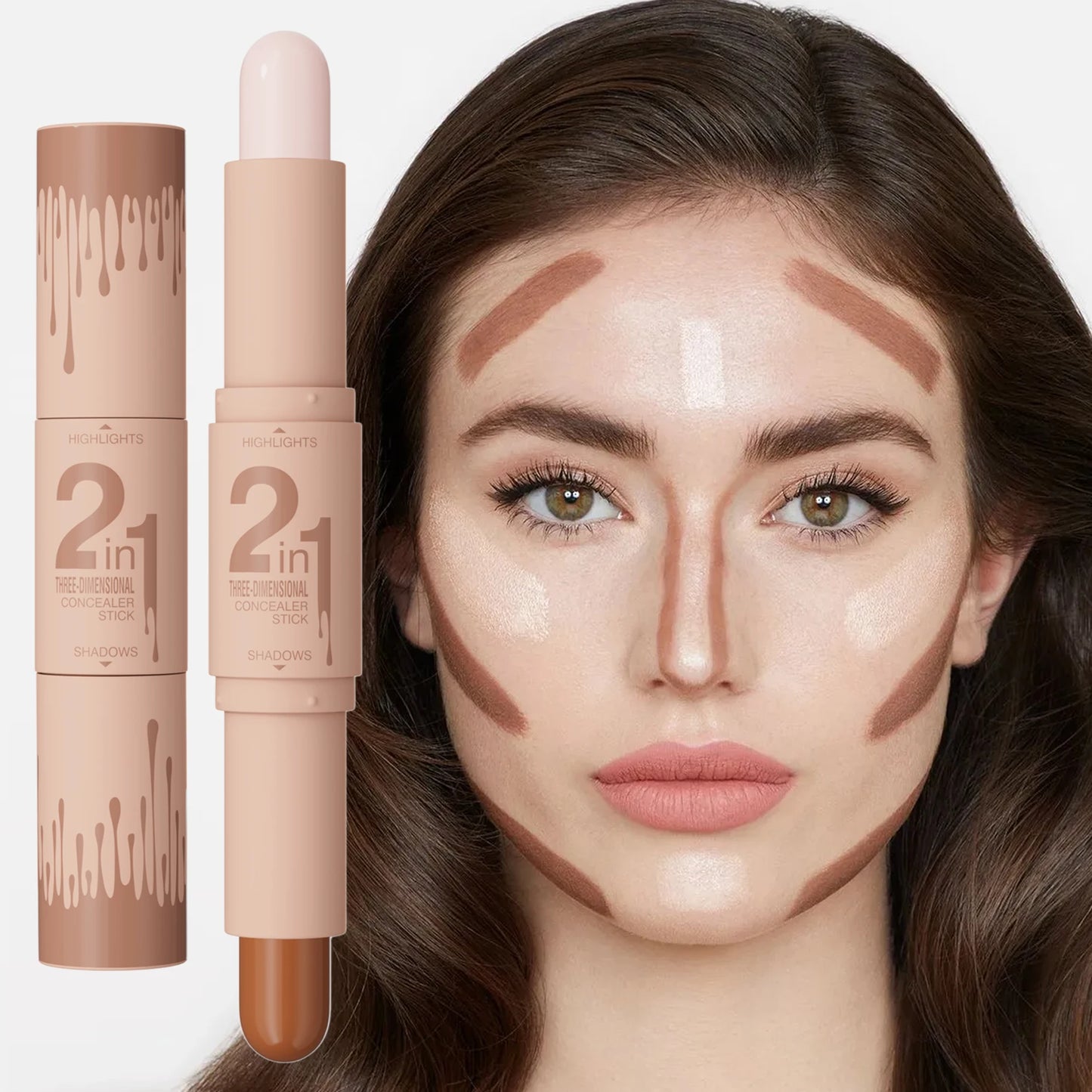 Doppelseitiger Highlighter & Contour Stick – 3D-Konturierung, Nasenschatten, Gesichtsform, Aufhellen & Modellieren