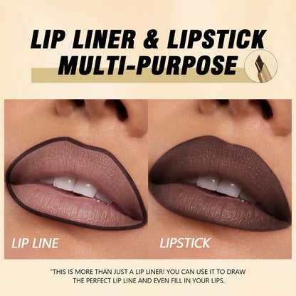 Matte Lippenkonturenstifte in 6 Farben – abgeschrägte Präzisionsspitze, natürliche Nude- & Brauntöne, langanhaltendes Make-up