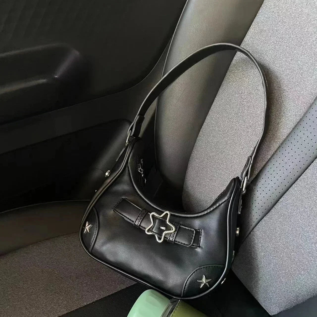 Vintage Koreanische Lässige Schultertasche mit Weißem Stern – Süße Achsel-Tote-Bag für Damen, Sling-Handtasche aus Kunstleder mit Reißverschluss