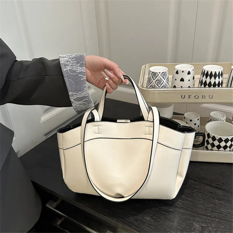 Einfarbige PU-Leder-Handtasche für Damen – Schulter- und Tote-Tasche mit großem Fassungsvermögen, Alltagstasche für Pendeln, Shopping und Crossbody-Tragen