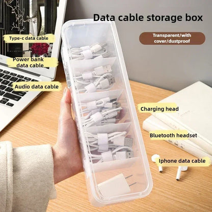 Transparente Kabel-Organizer-Box mit Deckel – Staubdichte Aufbewahrungsbox für Datenkabel, Karten & Zubehör, Büro & Zuhause