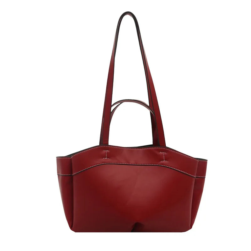 Einfarbige PU-Leder-Handtasche für Damen – Schulter- und Tote-Tasche mit großem Fassungsvermögen, Alltagstasche für Pendeln, Shopping und Crossbody-Tragen