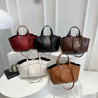 Einfarbige PU-Leder-Handtasche für Damen – Schulter- und Tote-Tasche mit großem Fassungsvermögen, Alltagstasche für Pendeln, Shopping und Crossbody-Tragen