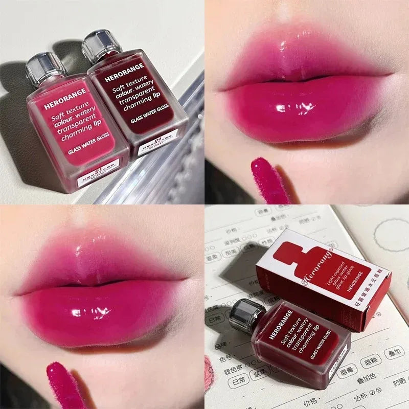 Transparentes Rotes Lip Gloss – Spiegelnder Jelly-Liquid Lippenstift, Hydratisierend & Feuchtigkeitsspendend, Langanhaltend, Lippenfarbe & Make-up