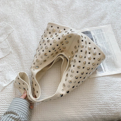 PU-Leder Bucket-Hobo-Tasche mit Nieten für Damen – Neuer Punk-Trend , Modische Schultertasche, Handtasche & Geldbörse