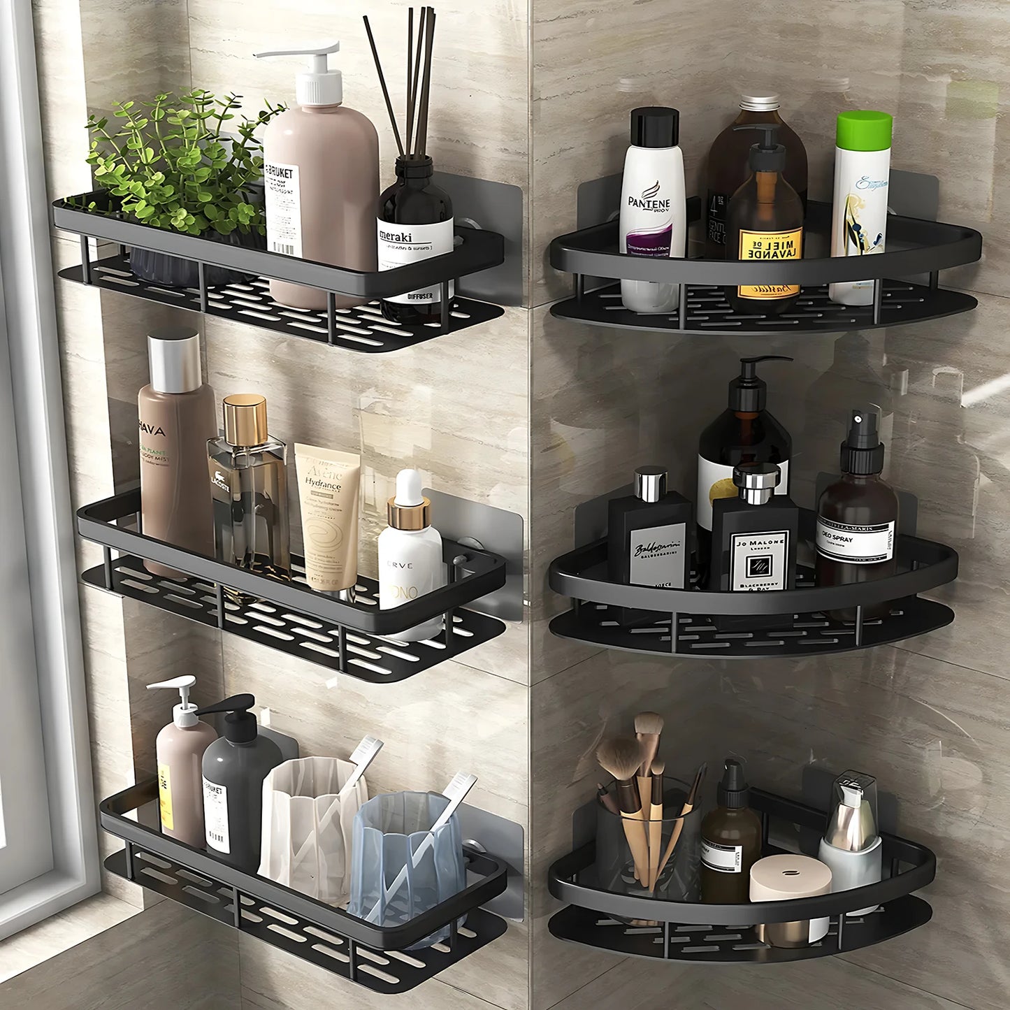 Wandmontiertes Eckregal fürs Badezimmer – Rechteckiges Duschregal ohne Bohren, Wandablage für Shampoo, Handtücher und Badaccessoires